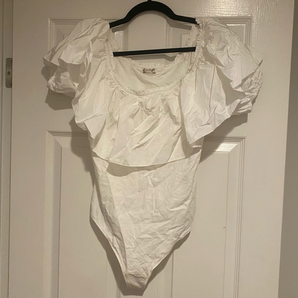 Free People Intimately Women’s Medium White Thong Onesie with Polyester Cowl Top